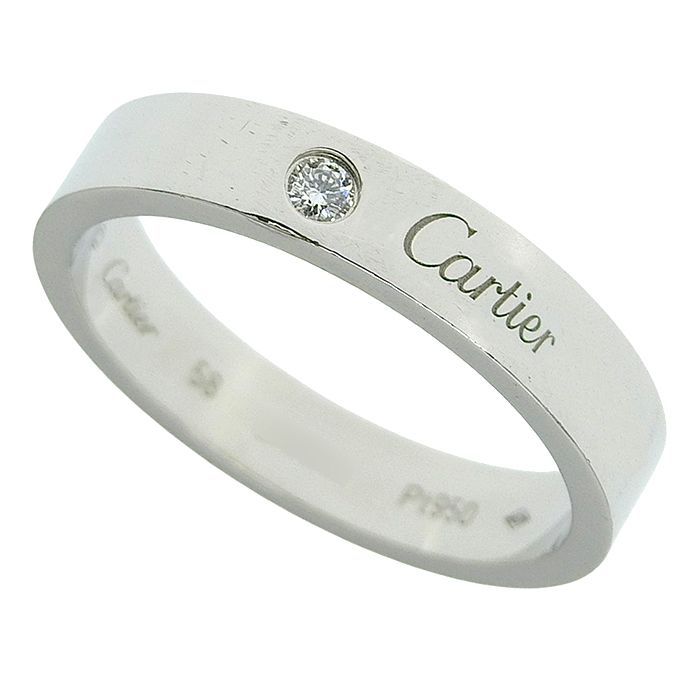Cartier C De Cartier Engraved 1P Diamond Ring Pt950 Platinum Diamond #58