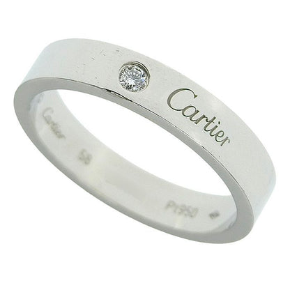 Cartier C De Cartier Engraved 1P Diamond Ring Pt950 Platinum Diamond #58
