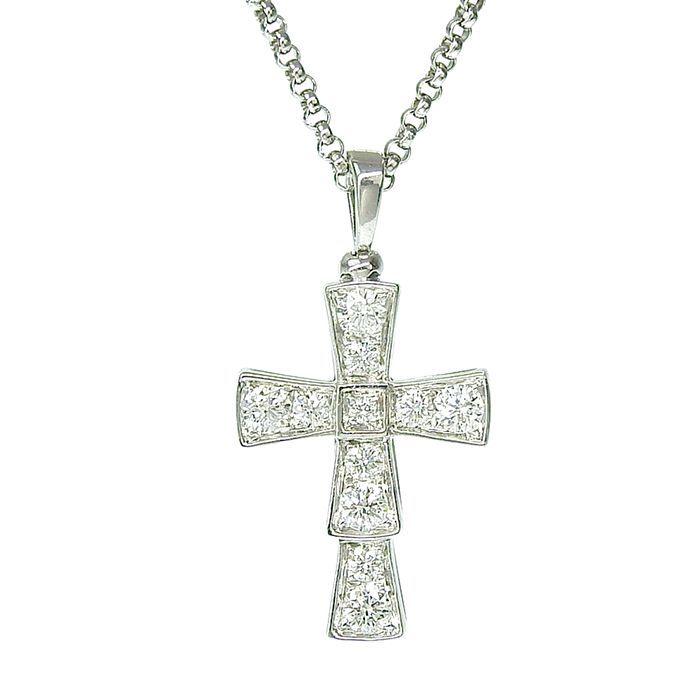 Bvlgari Bulgari Serpenti Small Cross Diamond Necklace 354038 18K White Gold 750