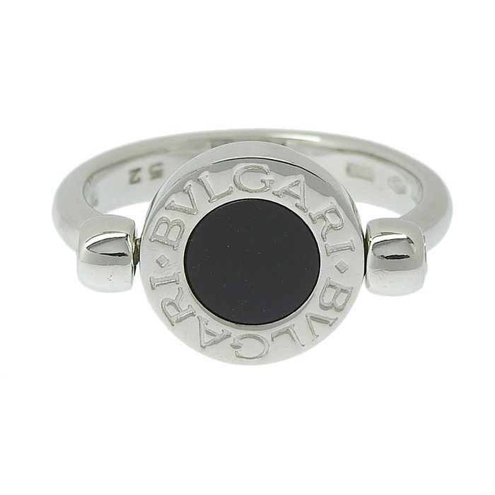 Bvlgari Flip Diamond Onyx Ring 18K White Gold 750 White Gold Diamond Onyx #52