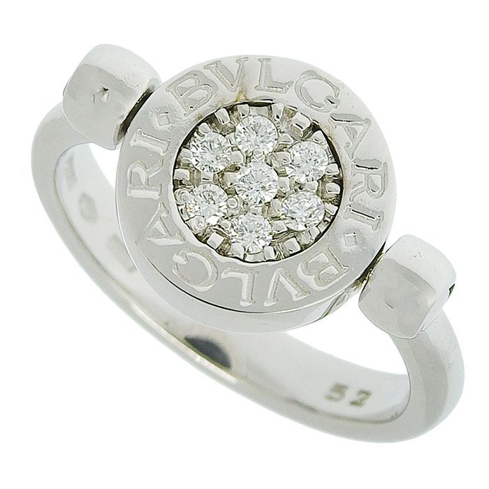 Bvlgari Flip Diamond Onyx Ring 18K White Gold 750 White Gold Diamond Onyx #52