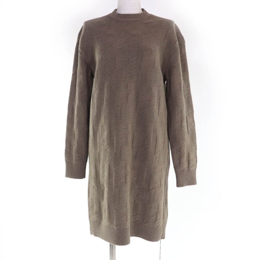 Hermes 24AW 4h2523d3 100% Wool H Pattern Long-sleeved Knit Dress Brownish 36