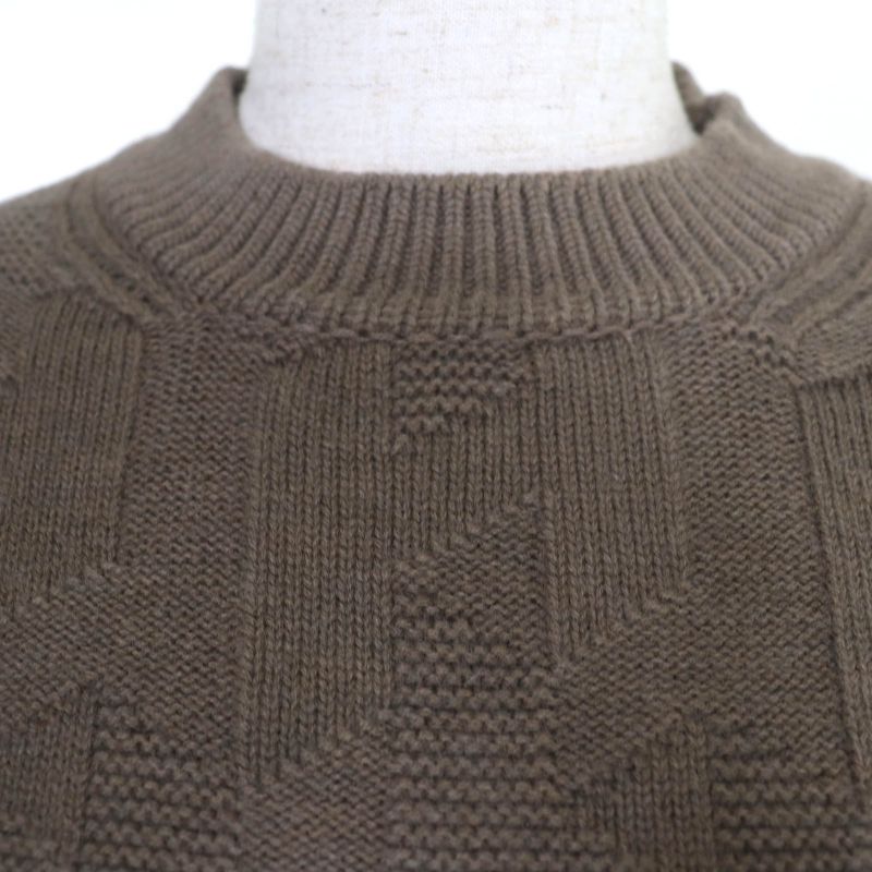 Hermes 24AW 4h2523d3 100% Wool H Pattern Long-sleeved Knit Dress Brownish 36