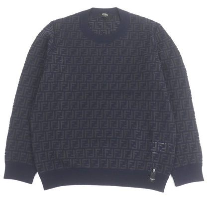 □fendi 2024 Fzy063 FF Logo Zucca Total Light Hand Long Sleeve Knit Sweater Navy