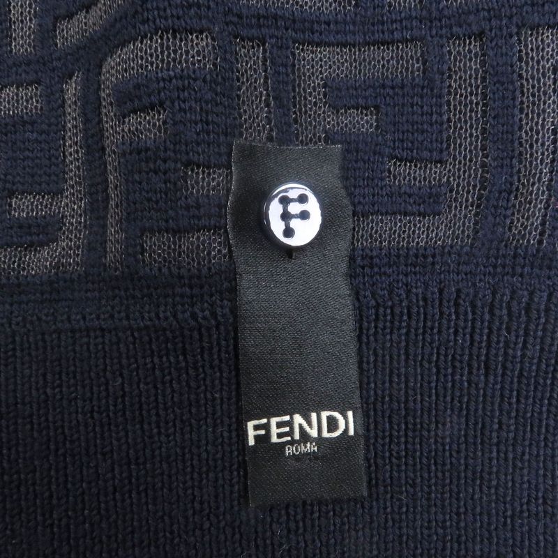 □fendi 2024 Fzy063 FF Logo Zucca Total Light Hand Long Sleeve Knit Sweater Navy