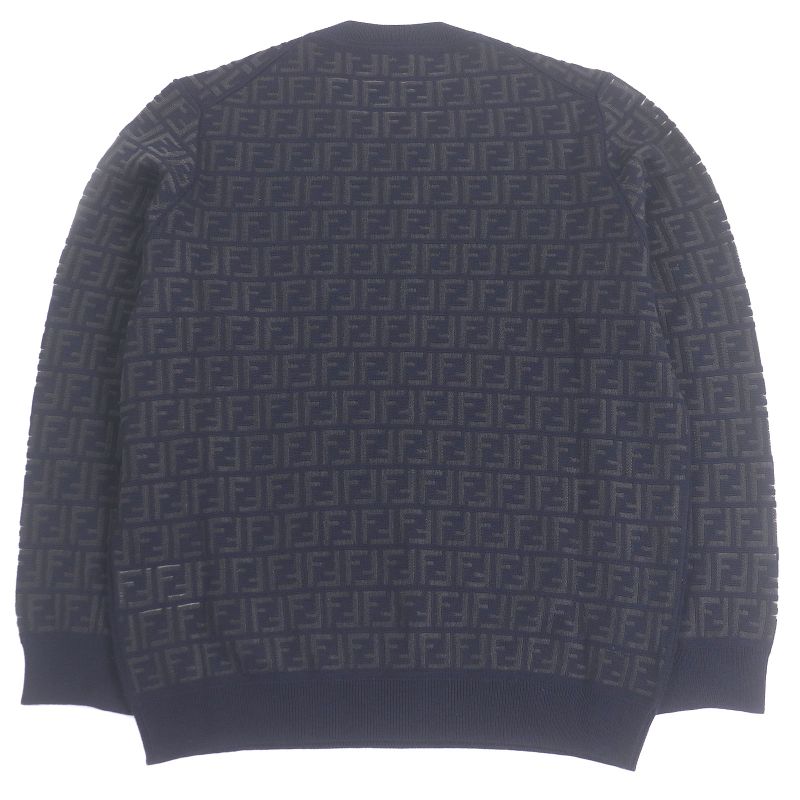 □fendi 2024 Fzy063 FF Logo Zucca Total Light Hand Long Sleeve Knit Sweater Navy