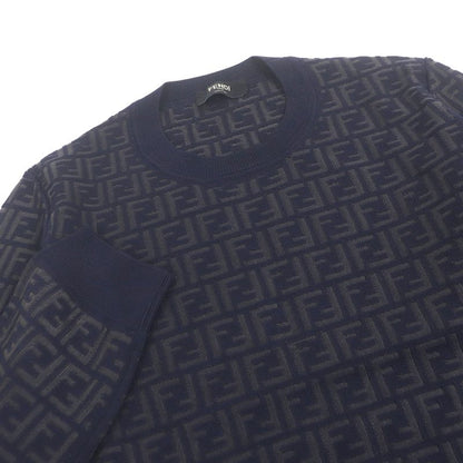 □fendi 2024 Fzy063 FF Logo Zucca Total Light Hand Long Sleeve Knit Sweater Navy