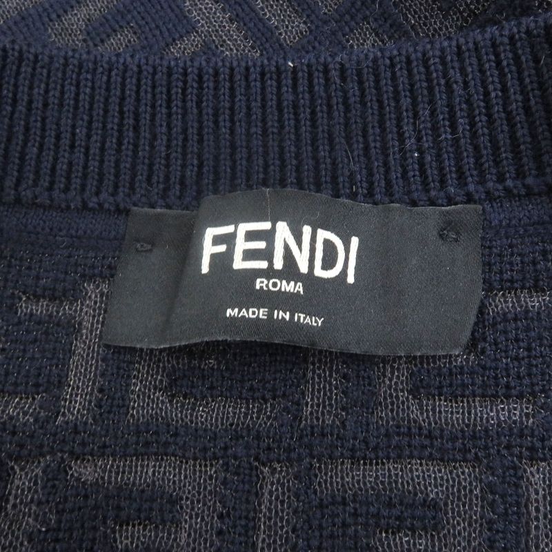 □fendi 2024 Fzy063 FF Logo Zucca Total Light Hand Long Sleeve Knit Sweater Navy