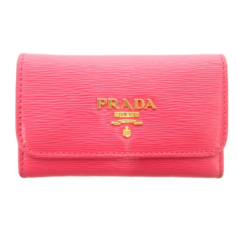 Prada Saffiano Key Case Leather Genuine Pink 4strands JS