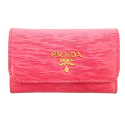 Prada Saffiano Key Case Leather Genuine Pink 4strands JS