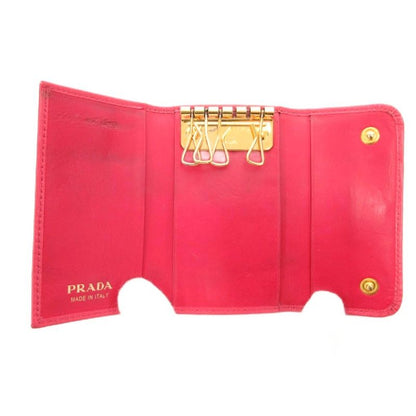 Prada Saffiano Key Case Leather Genuine Pink 4strands JS