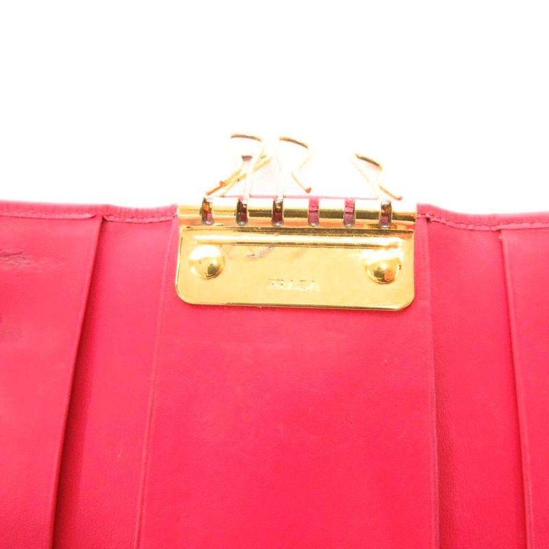 Prada Saffiano Key Case Leather Genuine Pink 4strands JS