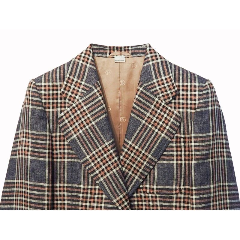 Gucci Jacket Outerwear Single Breasted Casual Women's Check Navy Light Pink