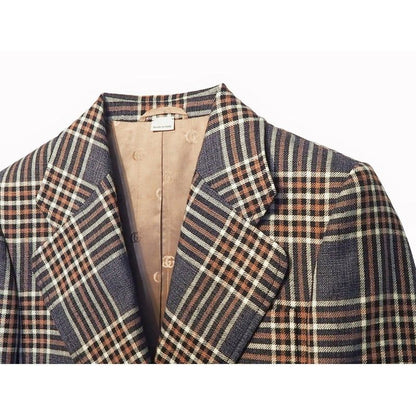 Gucci Jacket Outerwear Single Breasted Casual Women's Check Navy Light Pink
