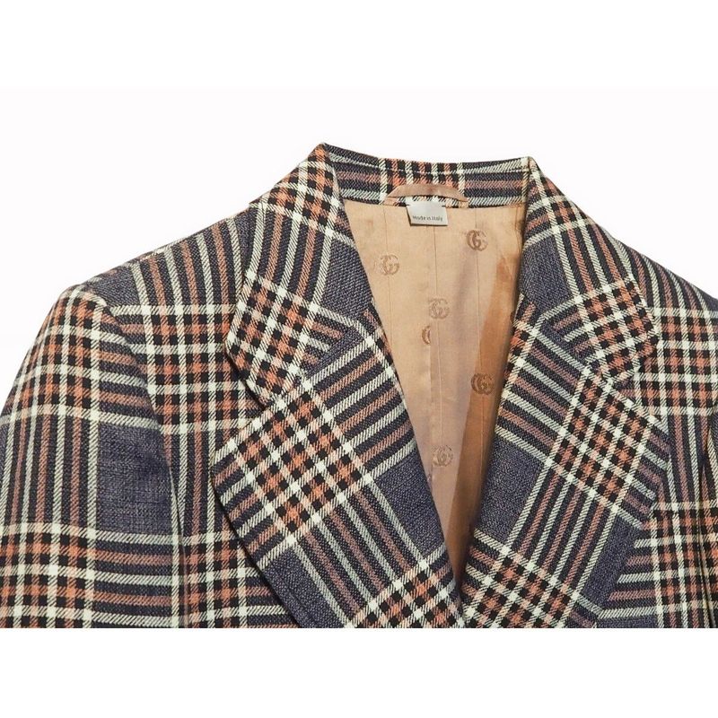 Gucci Jacket Outerwear Single Breasted Casual Women's Check Navy Light Pink