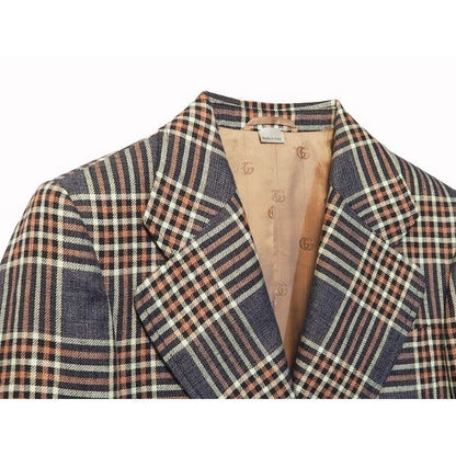 Gucci Jacket Outerwear Single Breasted Casual Women's Check Navy Light Pink