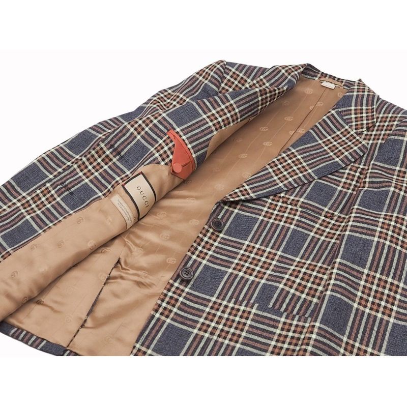 Gucci Jacket Outerwear Single Breasted Casual Women's Check Navy Light Pink