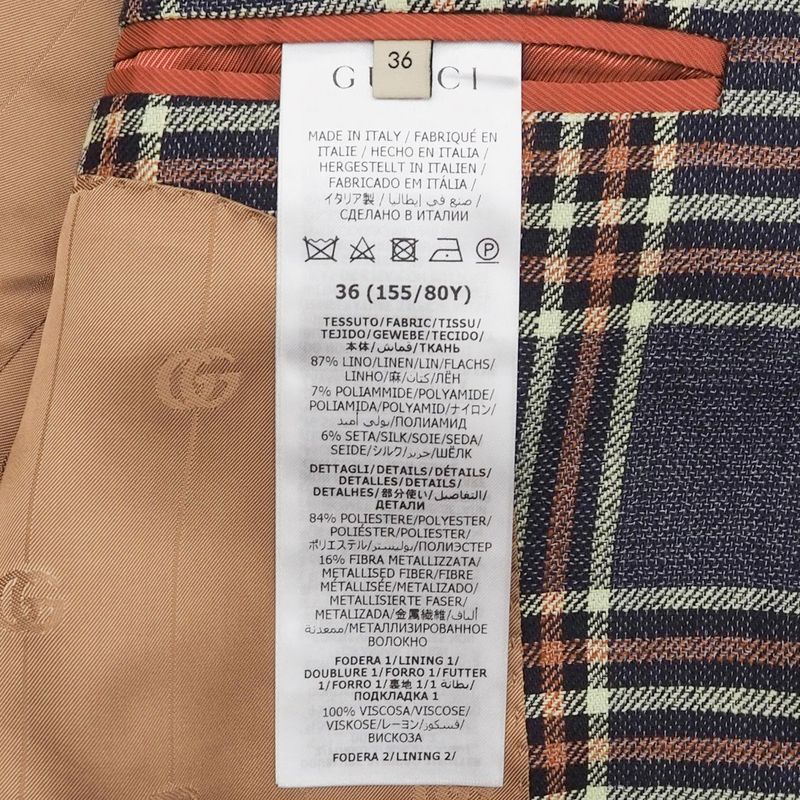 Gucci Jacket Outerwear Single Breasted Casual Women's Check Navy Light Pink