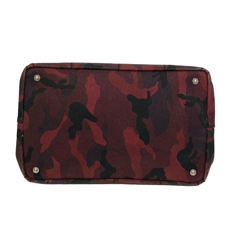 Prada Tote Bag Canapa B2642b Black And Red Camouflage Pattern