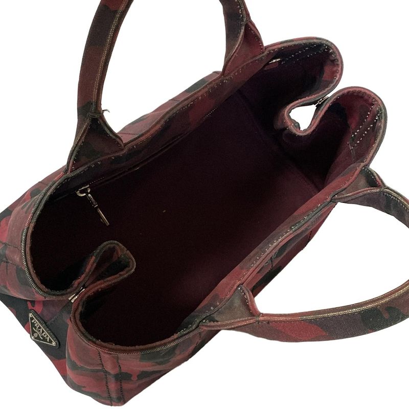 Prada Tote Bag Canapa B2642b Black And Red Camouflage Pattern