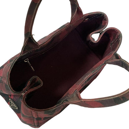 Prada Tote Bag Canapa B2642b Black And Red Camouflage Pattern