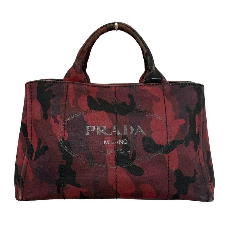 Prada Tote Bag Canapa B2642b Black And Red Camouflage Pattern