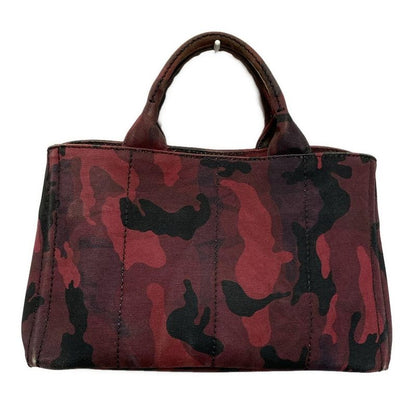 Prada Tote Bag Canapa B2642b Black And Red Camouflage Pattern