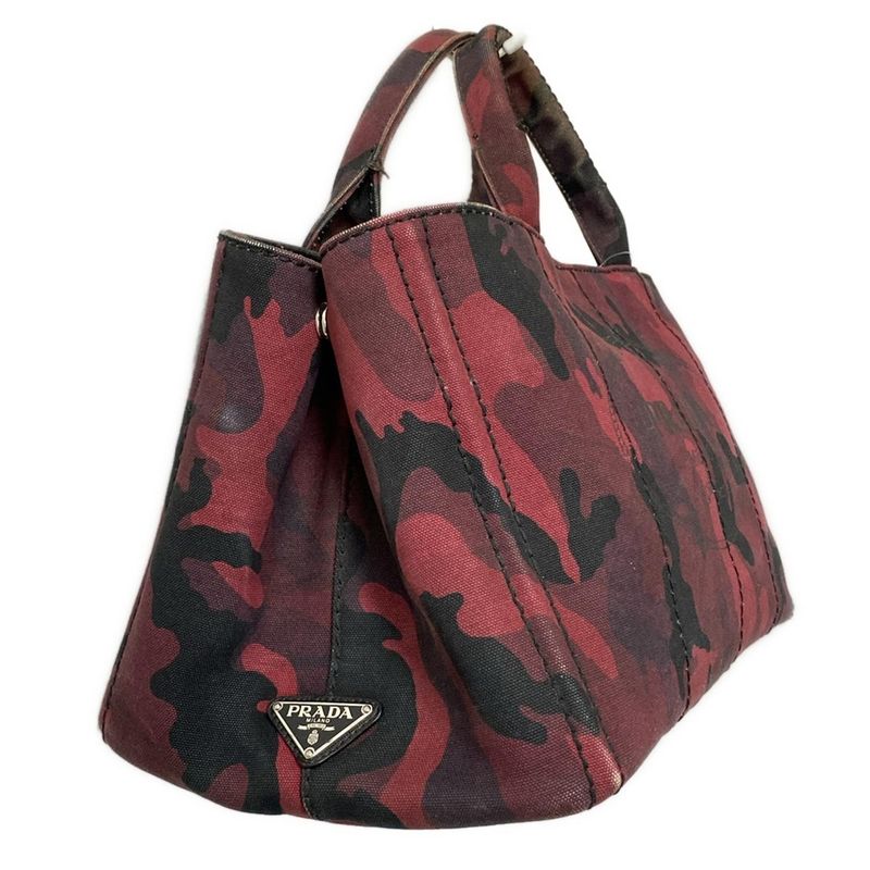 Prada Tote Bag Canapa B2642b Black And Red Camouflage Pattern