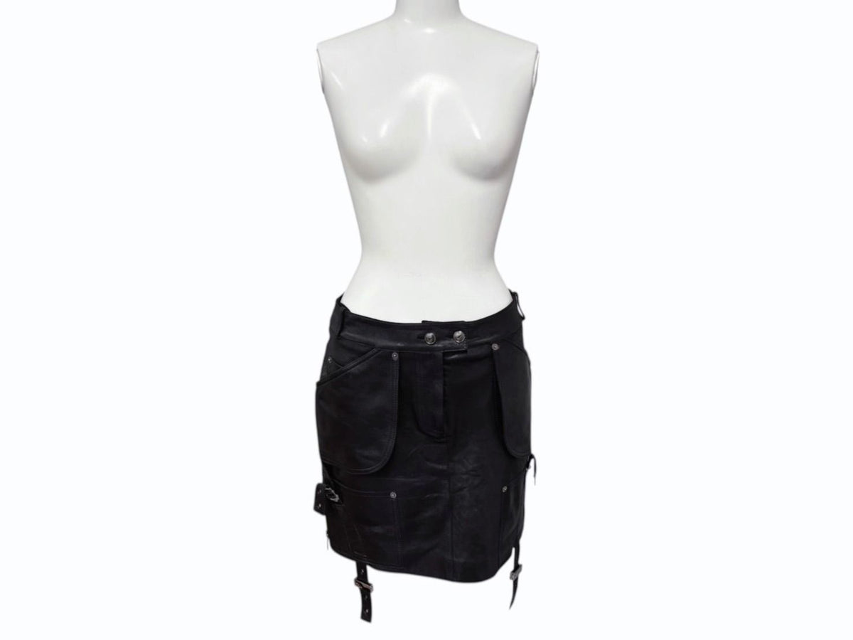 Dior Galliano Era Archive Utility Leather Skirt Black