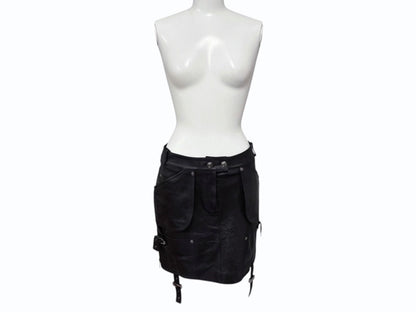 Dior Galliano Era Archive Utility Leather Skirt Black