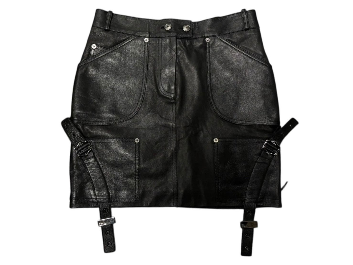 Dior Galliano Era Archive Utility Leather Skirt Black — view 4