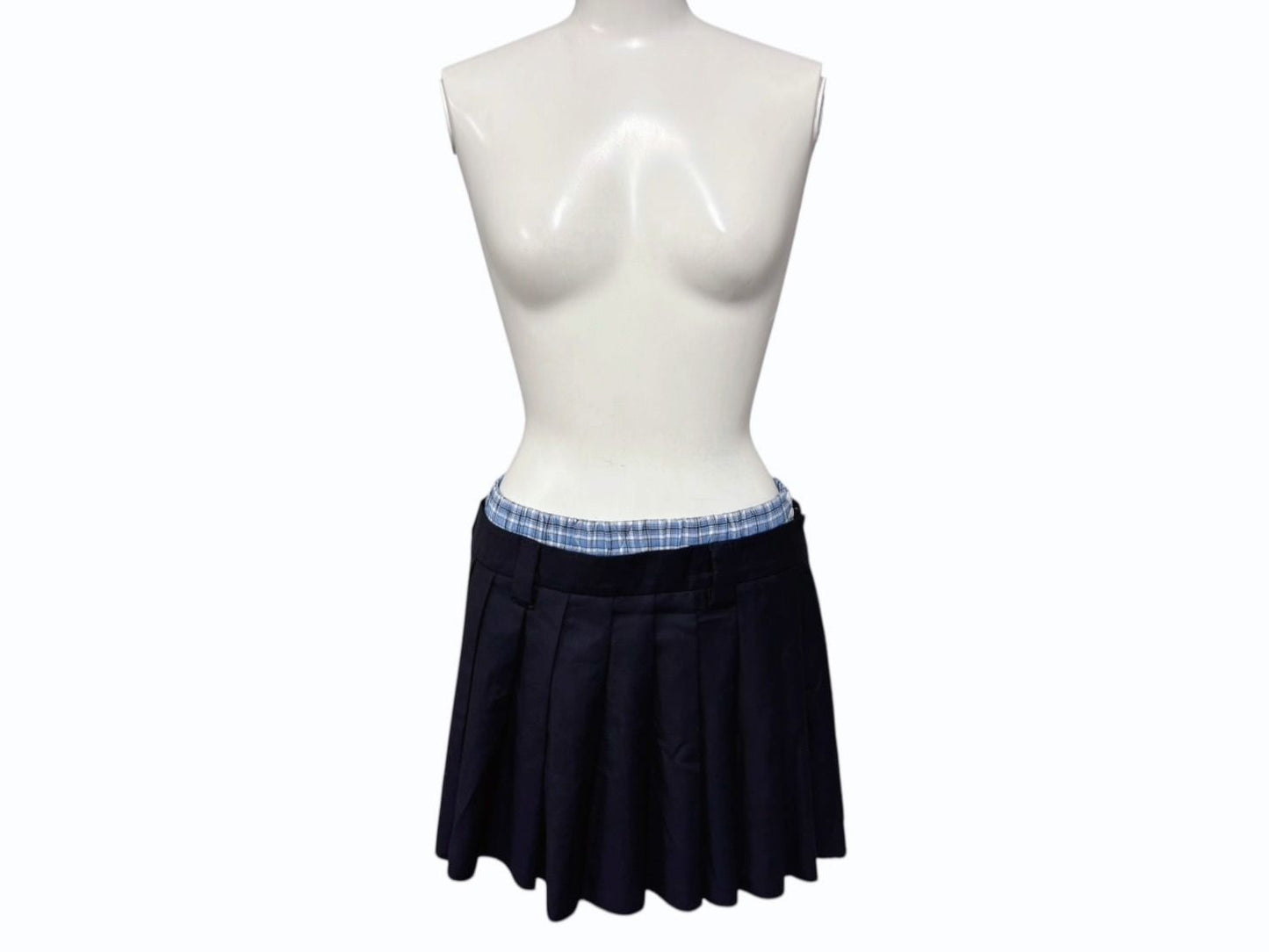 Miu Miu Pleated Batavia Mini Skirt Navy Plaid Layered 36