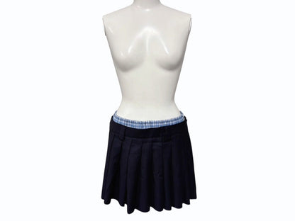 Miu Miu Pleated Batavia Mini Skirt Navy Plaid Layered 36