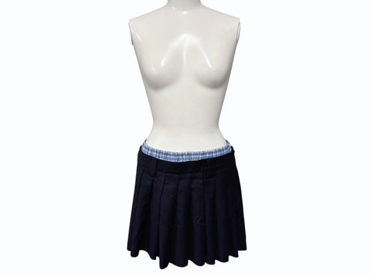 Miu Miu Pleated Batavia Mini Skirt Navy Plaid Layered 36