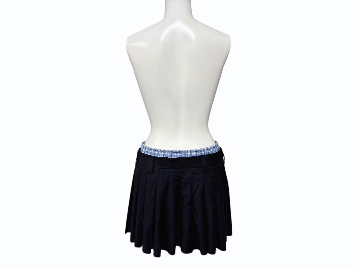 Miu Miu Pleated Batavia Mini Skirt Navy Plaid Layered 36 — view 2