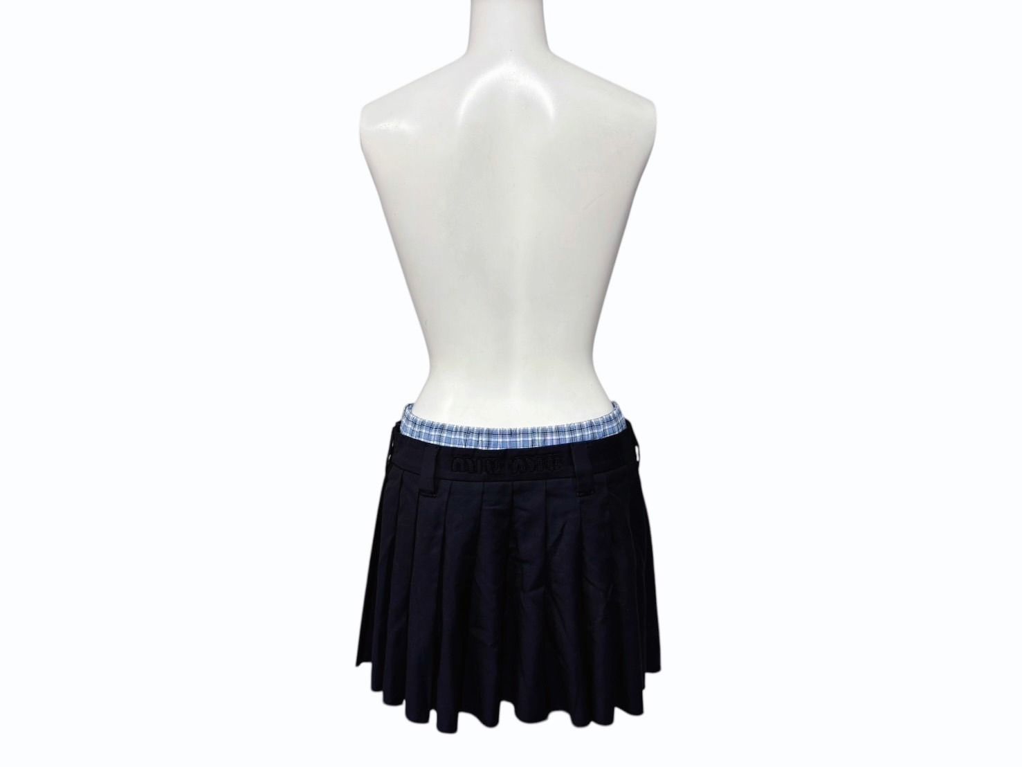Miu Miu Pleated Batavia Mini Skirt Navy Plaid Layered 36 — view 2