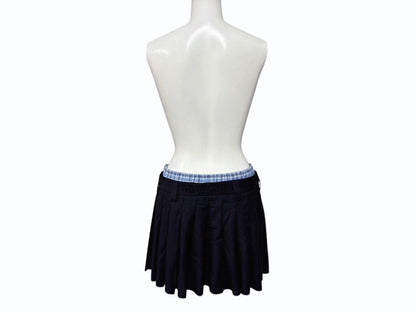 Miu Miu Pleated Batavia Mini Skirt Navy Plaid Layered 36 — view 2