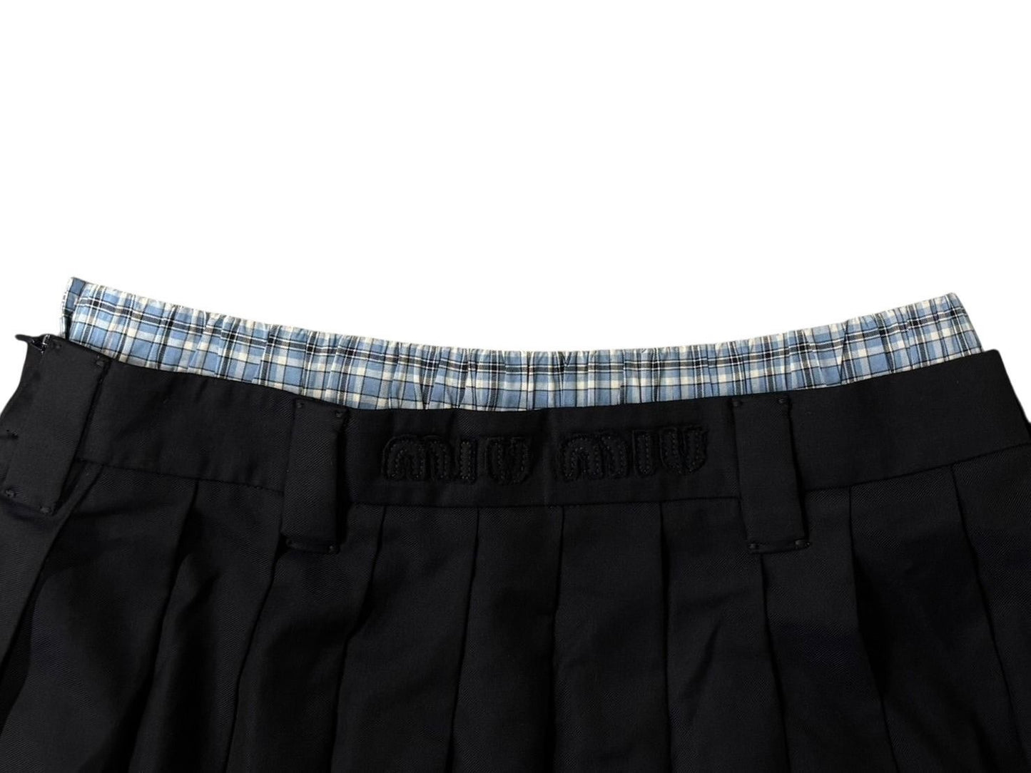 Miu Miu Pleated Batavia Mini Skirt Navy Plaid Layered 36 — view 7