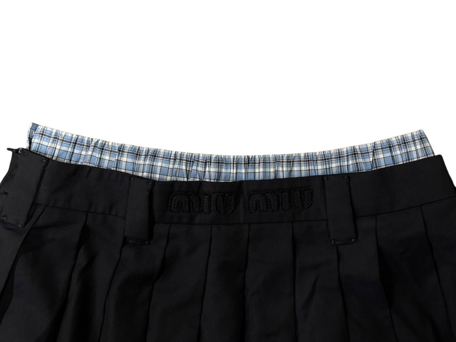 Miu Miu Pleated Batavia Mini Skirt Navy Plaid Layered 36 — view 7