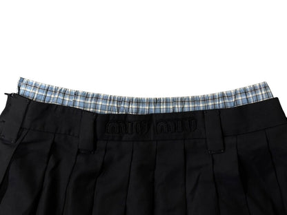Miu Miu Pleated Batavia Mini Skirt Navy Plaid Layered 36 — view 7