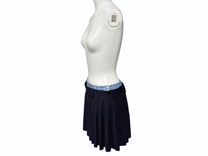 Miu Miu Pleated Batavia Mini Skirt Navy Plaid Layered 36 — view 3