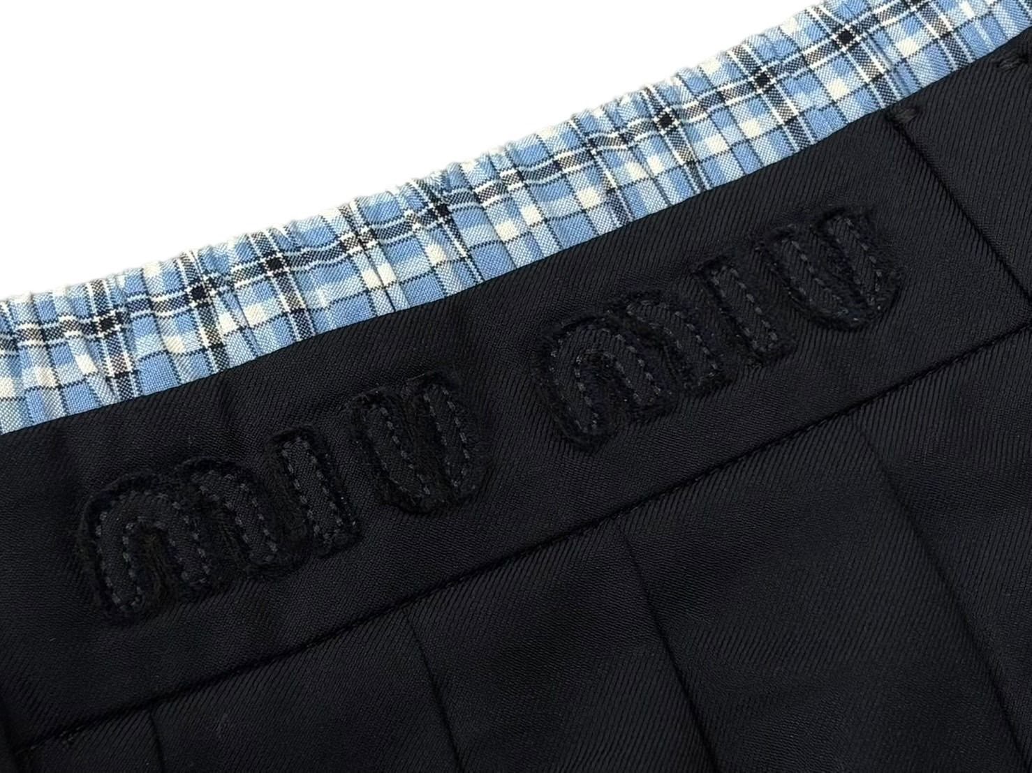 Miu Miu Pleated Batavia Mini Skirt Navy Plaid Layered 36 — view 8