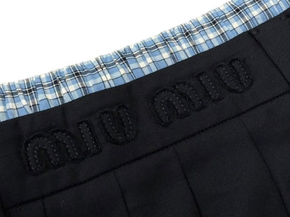 Miu Miu Pleated Batavia Mini Skirt Navy Plaid Layered 36 — view 8