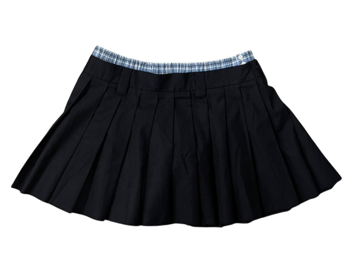 Miu Miu Pleated Batavia Mini Skirt Navy Plaid Layered 36 — view 4