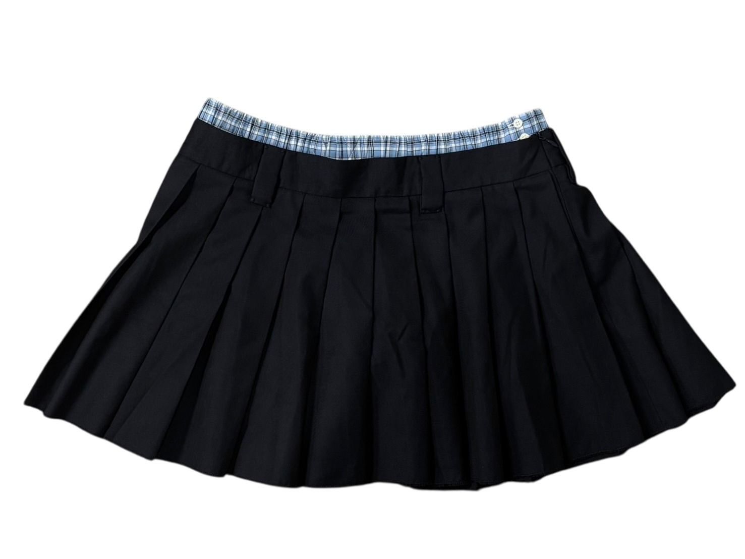 Miu Miu Pleated Batavia Mini Skirt Navy Plaid Layered 36 — view 4
