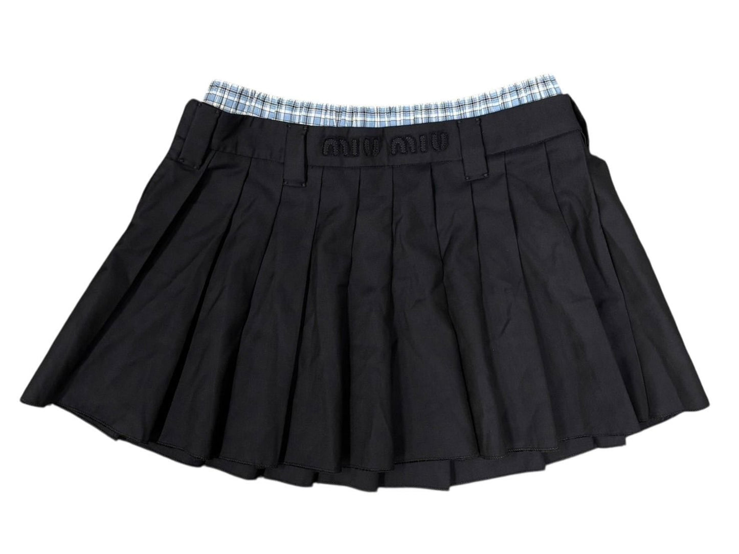 Miu Miu Pleated Batavia Mini Skirt Navy Plaid Layered 36 — view 5