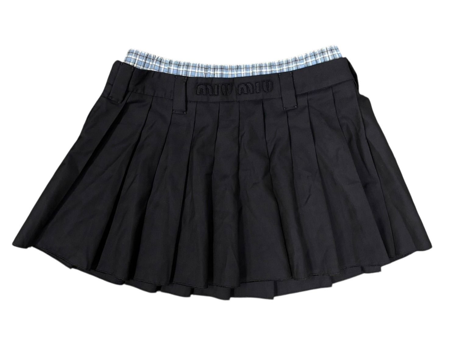 Miu Miu Pleated Batavia Mini Skirt Navy Plaid Layered 36 — view 5
