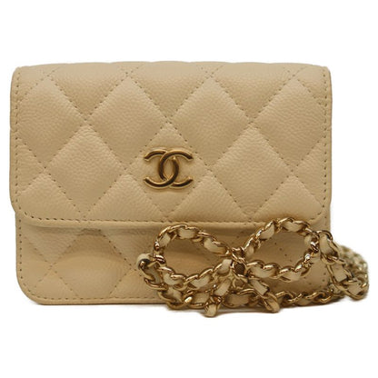 Chanel Ap3352 White Caviar Ghardware Matrasse Ribbon Chain Belt Mini Pouch