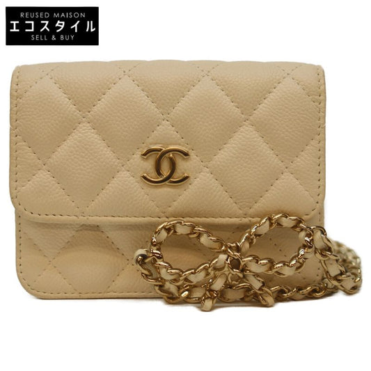 Chanel Ap3352 White Caviar GHW Matrasse Ribbon Chain Belt Mini Pouch