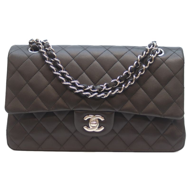 Chanel A01112 No 14 Black Lamb Silver Hardware W Flap Matelasse 25